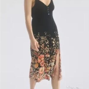 Urban Outfitters roof tops midi poppy floral velvet dress xs Whimsy goth party